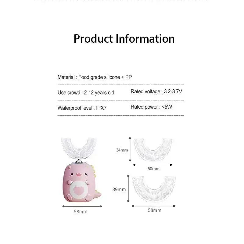 Kids 360° U-Shaped Electric Toothbrush – USB Rechargeable Silicone Smart Brush