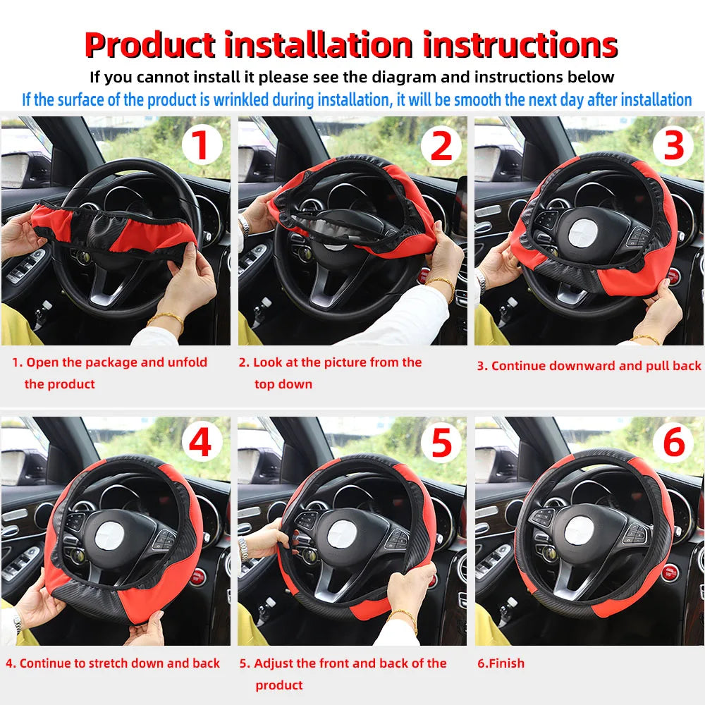 PU Carbon Fiber Leather Steering Wheel Cover