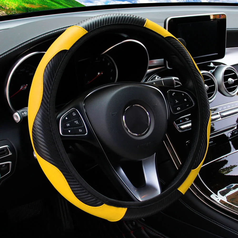 PU Carbon Fiber Leather Steering Wheel Cover