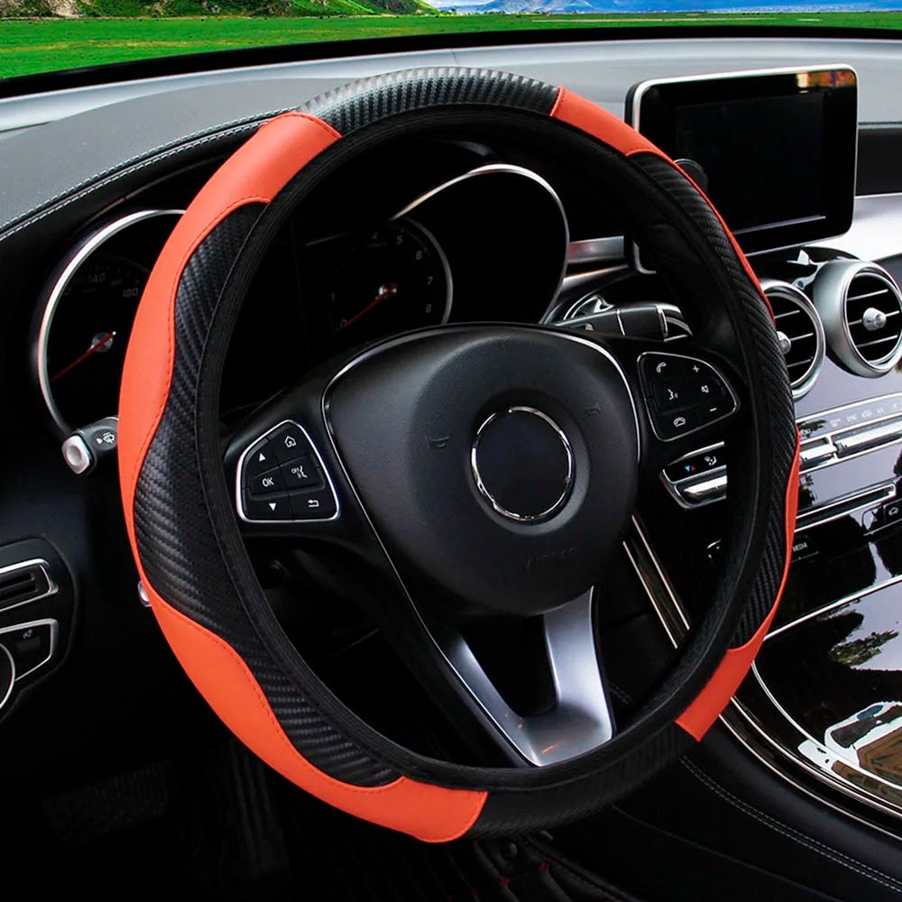 PU Carbon Fiber Leather Steering Wheel Cover