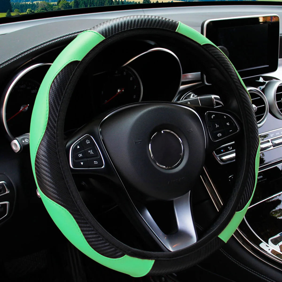 PU Carbon Fiber Leather Steering Wheel Cover