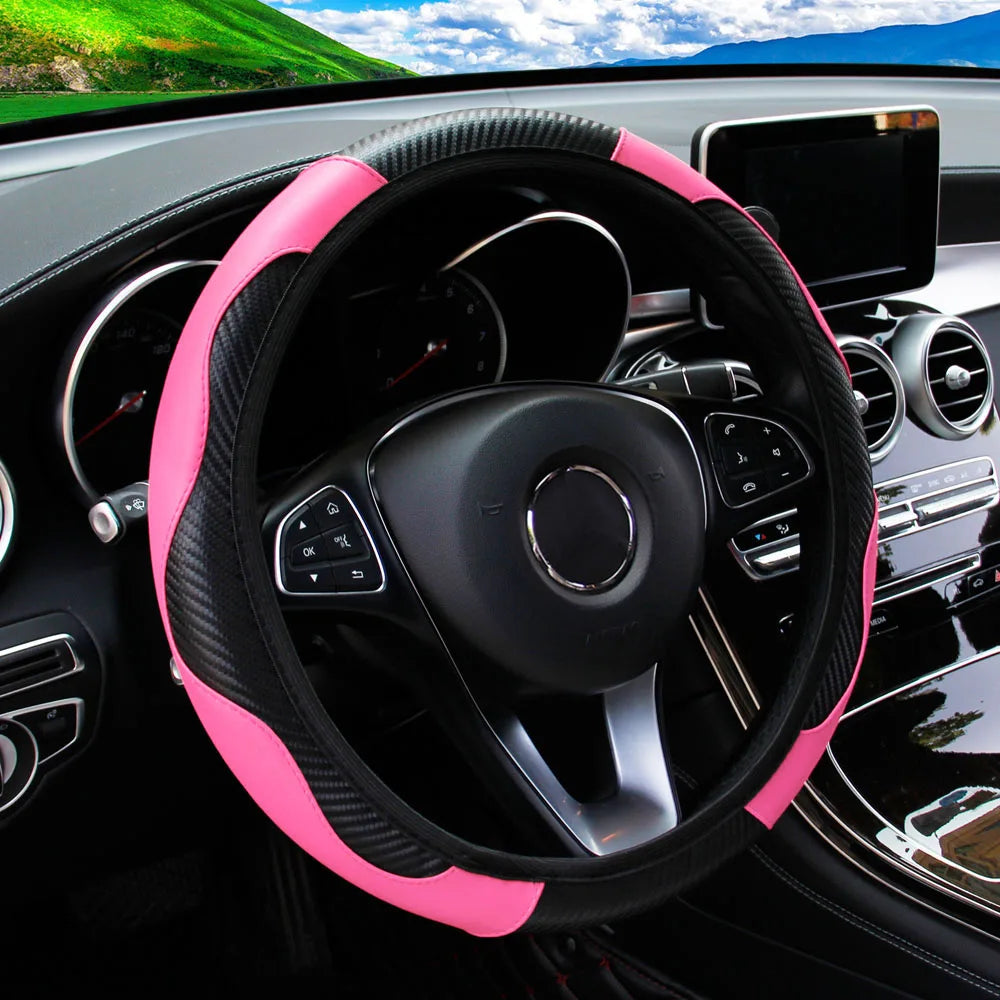 PU Carbon Fiber Leather Steering Wheel Cover