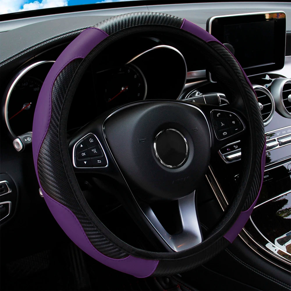 PU Carbon Fiber Leather Steering Wheel Cover