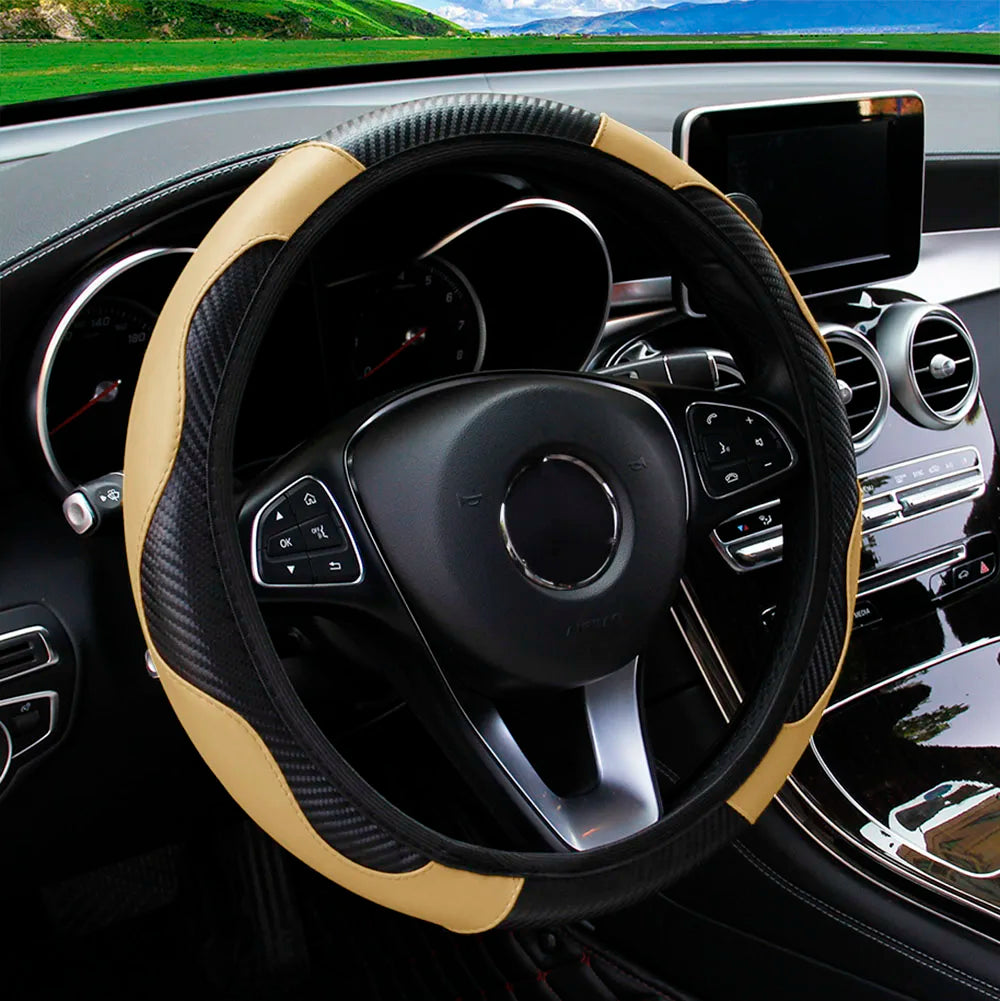 PU Carbon Fiber Leather Steering Wheel Cover