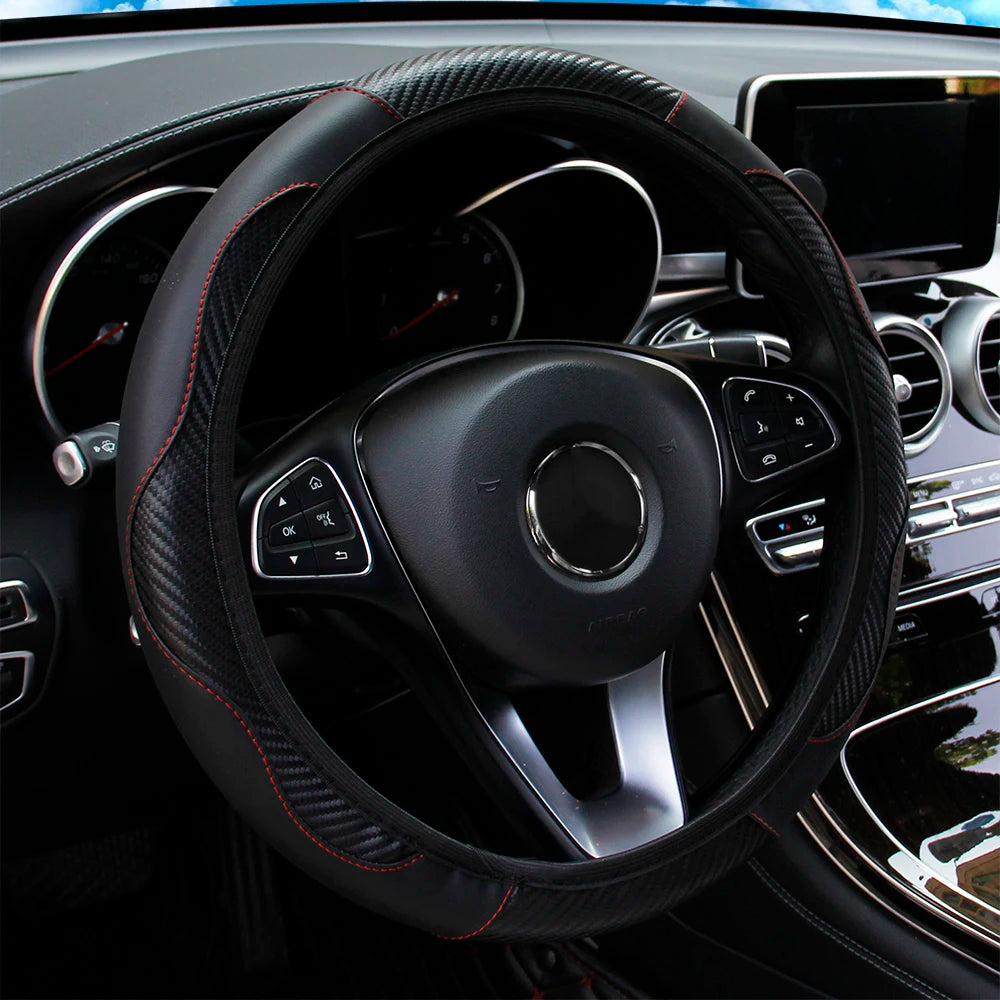 PU Carbon Fiber Leather Steering Wheel Cover