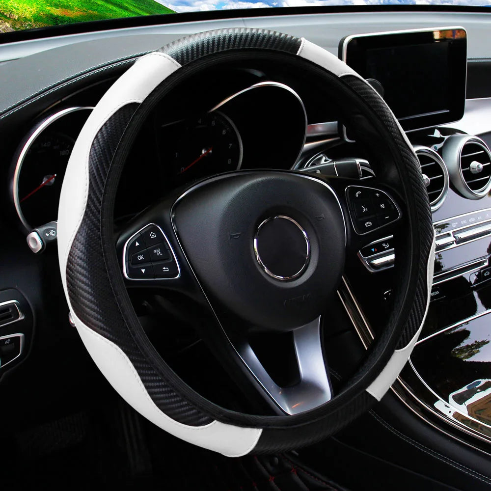 PU Carbon Fiber Leather Steering Wheel Cover