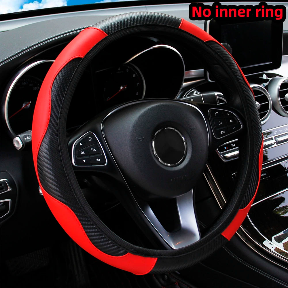 PU Carbon Fiber Leather Steering Wheel Cover