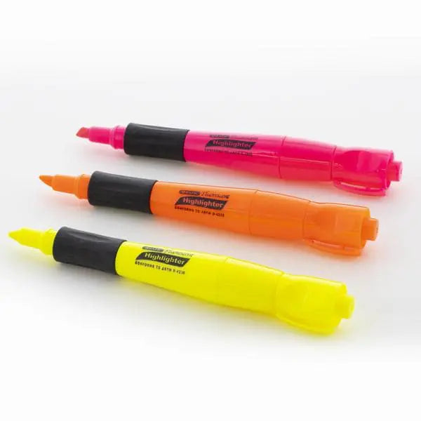 Yellow Fluorescent Highlighters – 3 Pack with Cushion Grip