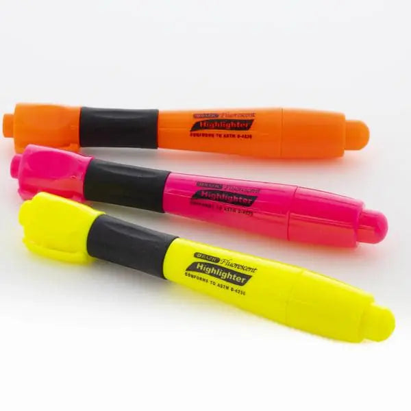Yellow Fluorescent Highlighters – 3 Pack with Cushion Grip